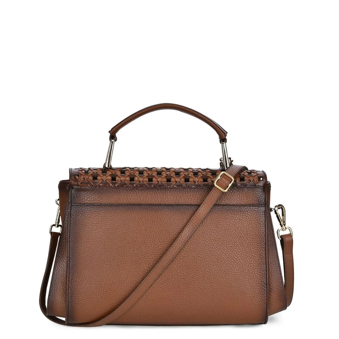 Women Cuadra Top Handle & Satchel Bags-Honey Leather Handcrafted Interweaving Handbag