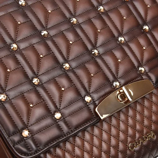 Women Cuadra Top Handle & Satchel Bags-Honey Leather Quilted Embroidery Handbag With Austrian Crystals