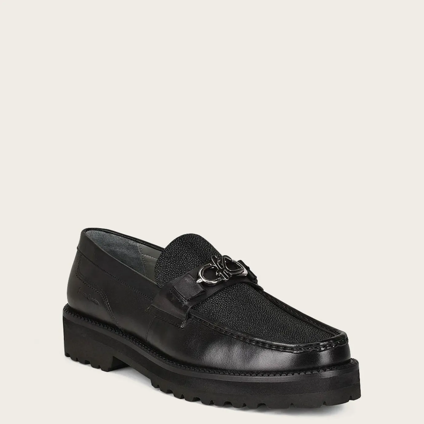 Men Cuadra Loafers & Driving Shoes-Men Loafer Shoe In Black Genuine Stingray Leather