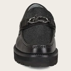 Men Cuadra Loafers & Driving Shoes-Men Loafer Shoe In Black Genuine Stingray Leather