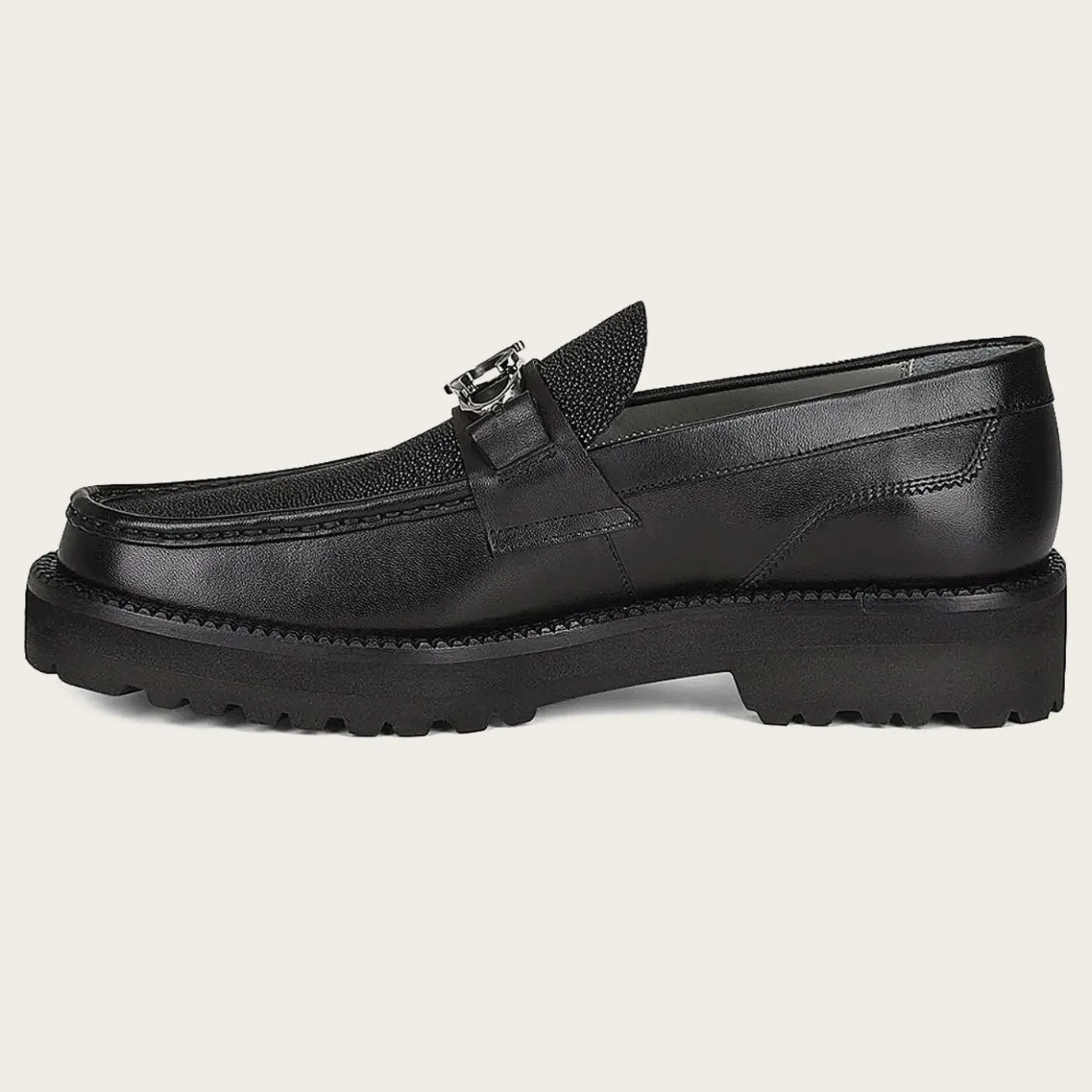 Men Cuadra Loafers & Driving Shoes-Men Loafer Shoe In Black Genuine Stingray Leather