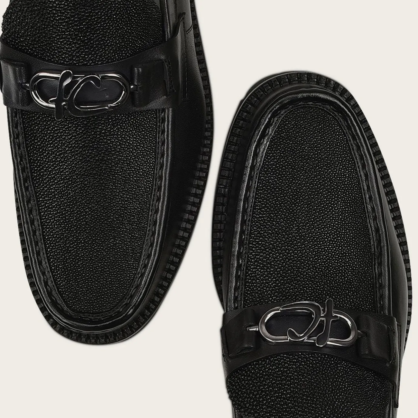 Men Cuadra Loafers & Driving Shoes-Men Loafer Shoe In Black Genuine Stingray Leather