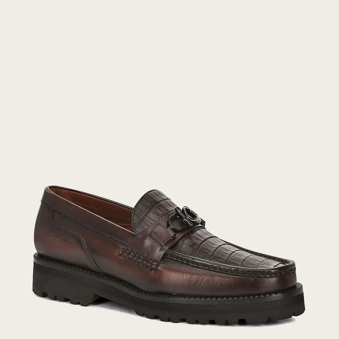 Men Cuadra Loafers & Driving Shoes-Men Loafer Shoe In Brown Genuine Cayman Leather