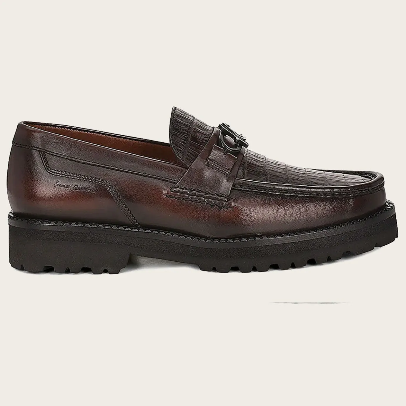 Men Cuadra Loafers & Driving Shoes-Men Loafer Shoe In Brown Genuine Cayman Leather