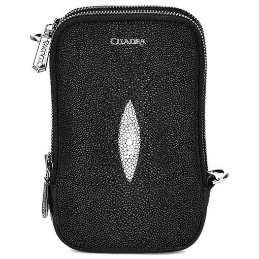 Men Cuadra Handbags-Mens Black Exotic Leather Cross Bag