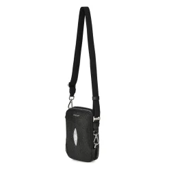 Men Cuadra Handbags-Mens Black Exotic Leather Cross Bag