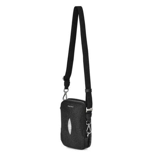 Men Cuadra Handbags-Mens Black Exotic Leather Cross Bag