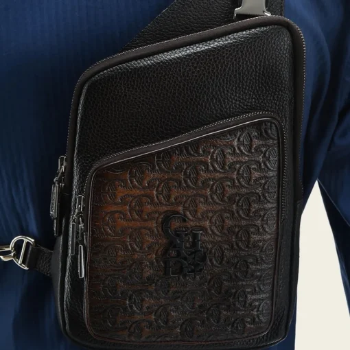 Men Cuadra Handbags-Mens Dark Brown Leather Shoulder Bag