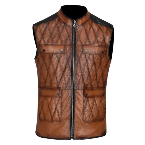 Men Cuadra Vests-Mens Doble View Brown Leather Vest