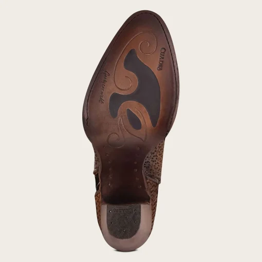 Women Cuadra Ankle Boots & Booties-Perforated Brown Leather Bootie With Hand Braided Strap