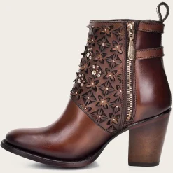 Women Cuadra Ankle Boots & Booties-Perforated Brown Leather Bootie With Austrian Crystals