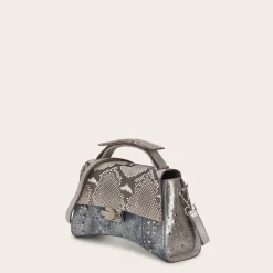 Women Cuadra Top Handle & Satchel Bags-Silver Exotic Leather Asymmetrical Handbag