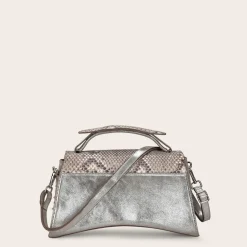 Women Cuadra Top Handle & Satchel Bags-Silver Exotic Leather Asymmetrical Handbag