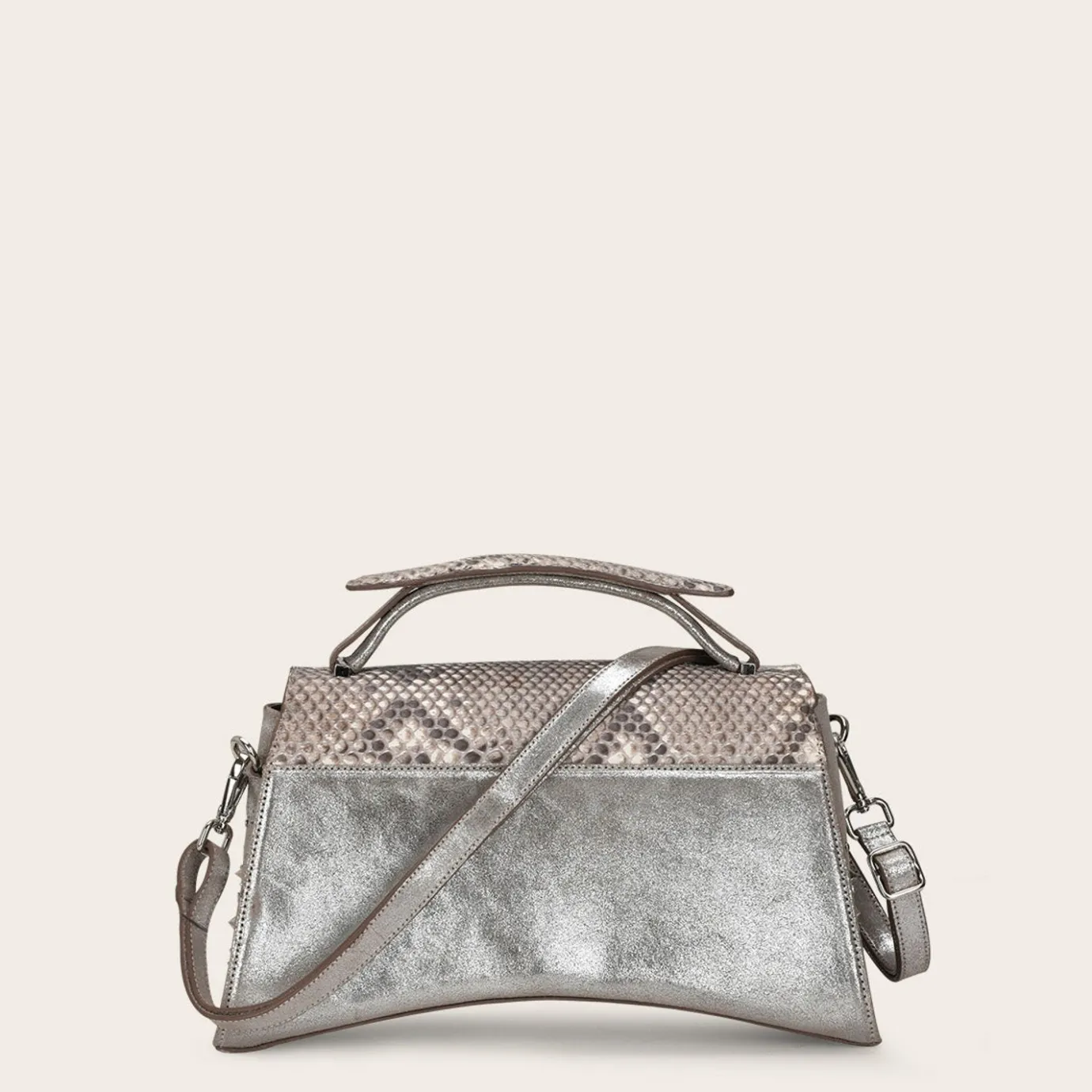 Women Cuadra Top Handle & Satchel Bags-Silver Exotic Leather Asymmetrical Handbag