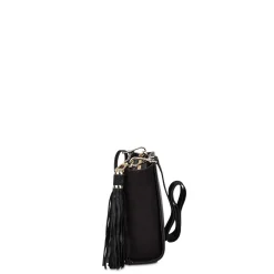 Women Cuadra Crossbody Bags-Studded Black Leather Crossbody Bag