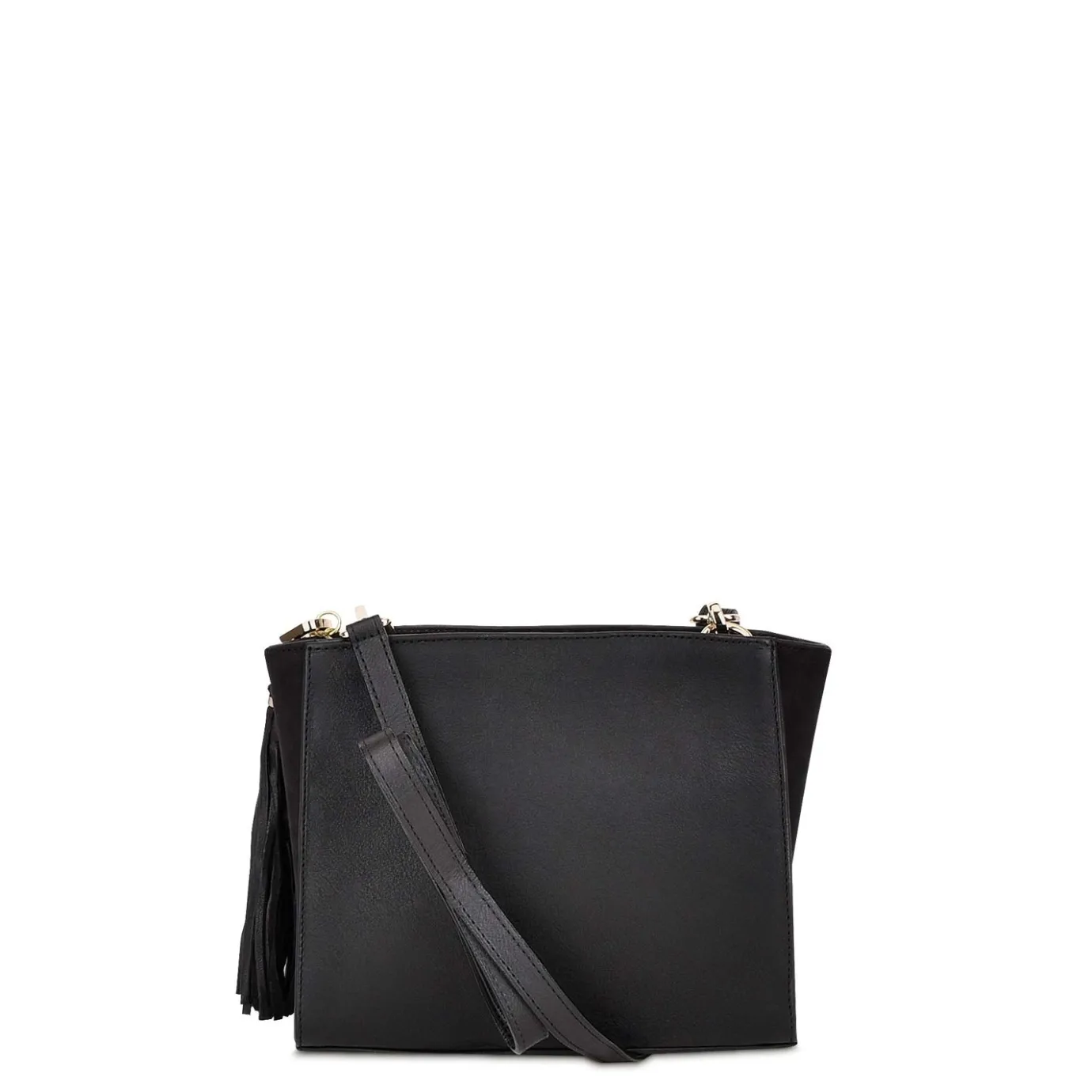 Women Cuadra Crossbody Bags-Studded Black Leather Crossbody Bag