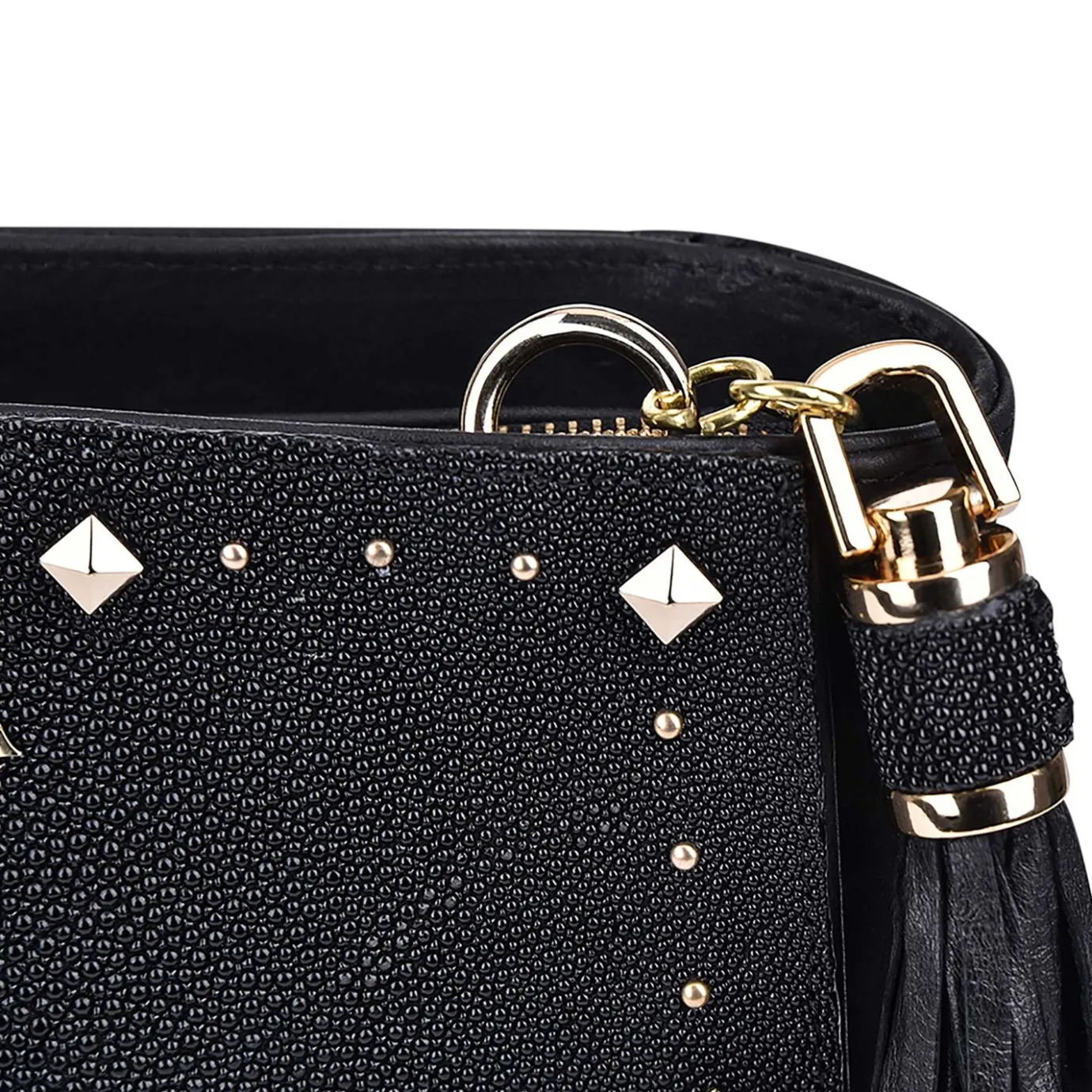 Women Cuadra Crossbody Bags-Studded Black Leather Crossbody Bag