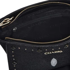 Women Cuadra Crossbody Bags-Studded Black Leather Crossbody Bag