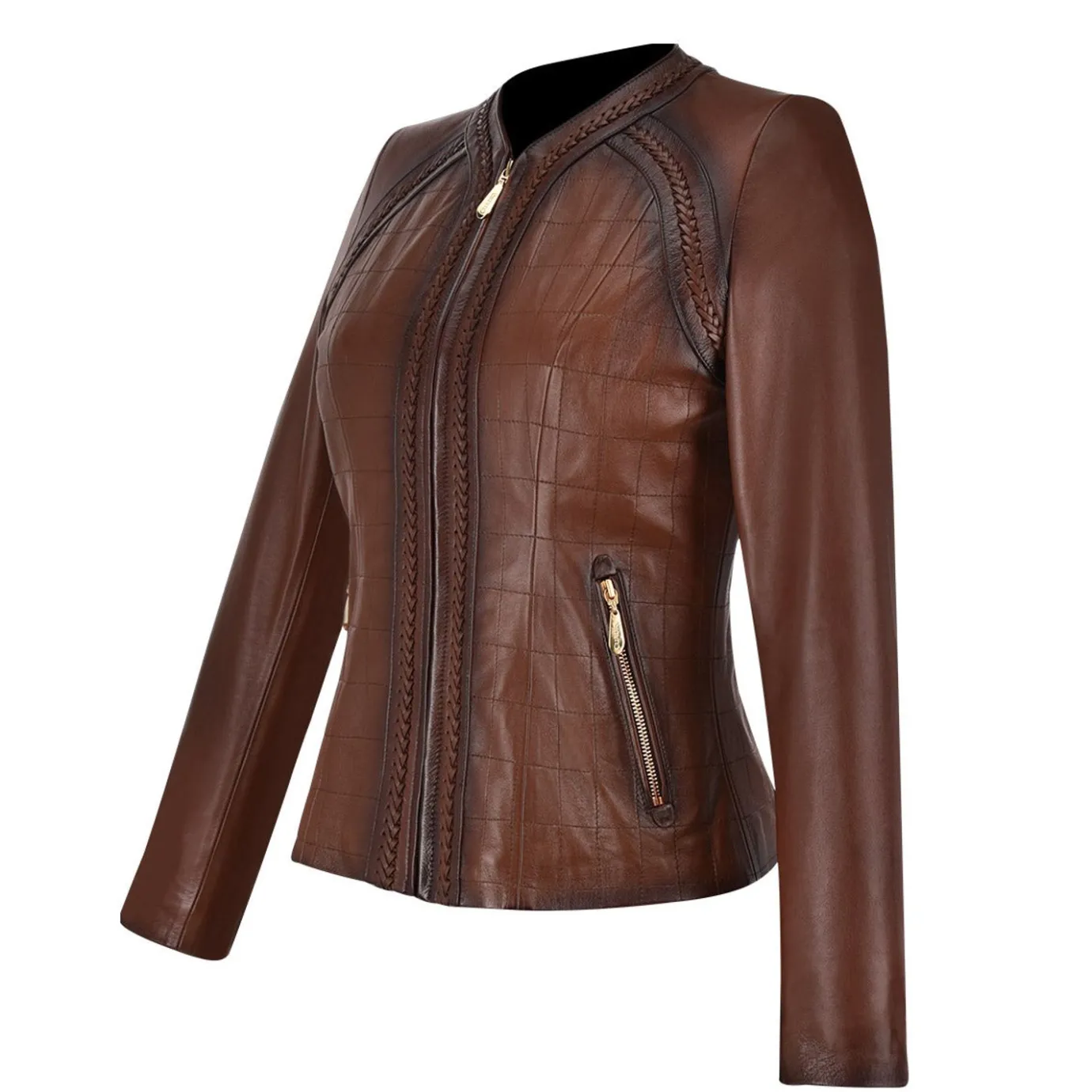 Women Cuadra Jackets-Womens Brown Leather Shearling Jacket
