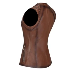 Women Cuadra Vests-Womens Shoulder Pads Brown Leather Vest