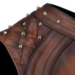 Women Cuadra Vests-Womens Shoulder Pads Brown Leather Vest