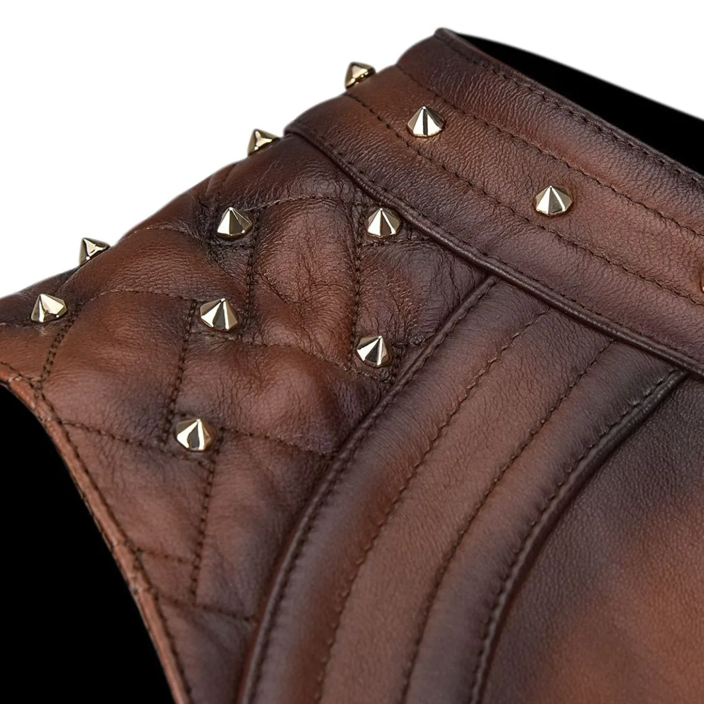 Women Cuadra Vests-Womens Shoulder Pads Brown Leather Vest